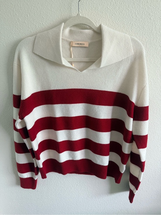 como boca Sweaters - NWT Como Boca & Red Striped V-Neck Collared Sweater - Large